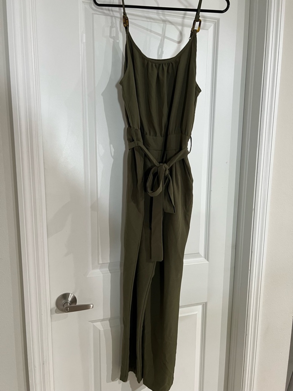 Olive Green Sleeveless Jumpsuit with Waist Tie